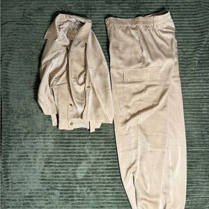 Tea n Cup Beige Track Pants & Jacket Set